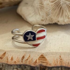 Avon Enamel Flag Patriotic Heart Ring 925 Sterling Silver